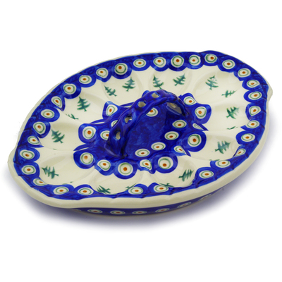 Polish Pottery Egg Plate 11&quot; Peacock Pines