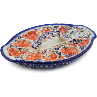 Polish Pottery Egg Plate 11&quot; Poppy Passion