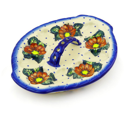 Polish Pottery Egg Plate 11&quot; Red Bouquet
