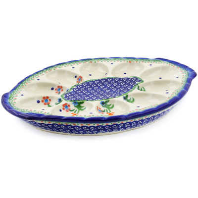 Polish Pottery Egg Plate 11&quot; Spring Flowers