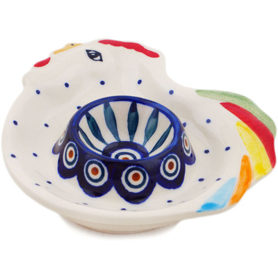 Polish Pottery Egg Plate 5" Peacock Leaves