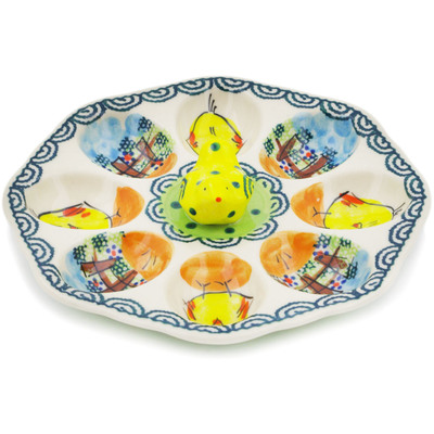 Polish Pottery Egg Plate 7&quot; Chickadee UNIKAT