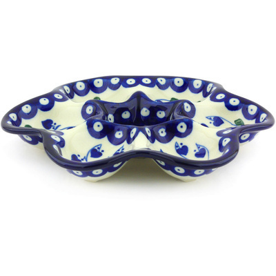 Polish Pottery Egg Plate 8&quot; Bleeding Heart Peacock