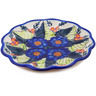 Polish Pottery Egg Plate 8&quot; Blue Bouquet UNIKAT