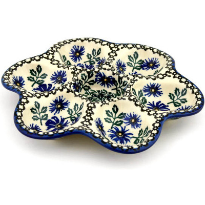 Polish Pottery Egg Plate 8&quot; Blue Chicory