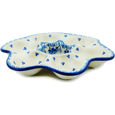 Polish Pottery Egg Plate 8&quot; Blue Grapevine