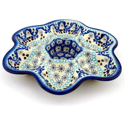 Polish Pottery Egg Plate 8&quot; Blue Ice