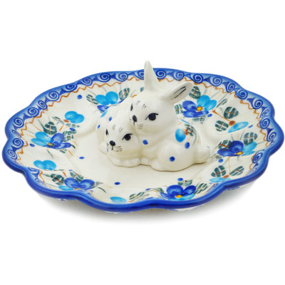 Polish Pottery Egg Plate 8&quot; Blue Pansy