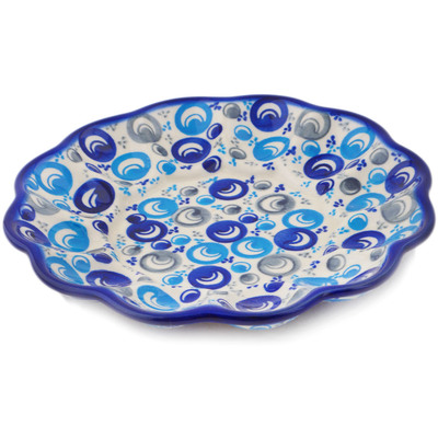 Polish Pottery Egg Plate 8&quot; Blue Peacock Eye