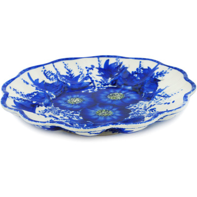 Polish Pottery Egg Plate 8&quot; Blue Poppy Dream