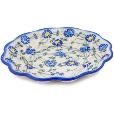 Polish Pottery Egg Plate 8" Blue Thistle Beauty