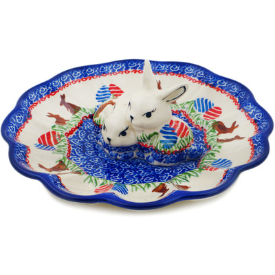 Polish Pottery Egg Plate 8&quot; Bun Bun Delight