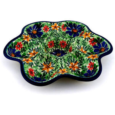 Polish Pottery Egg Plate 8&quot; Profusion UNIKAT