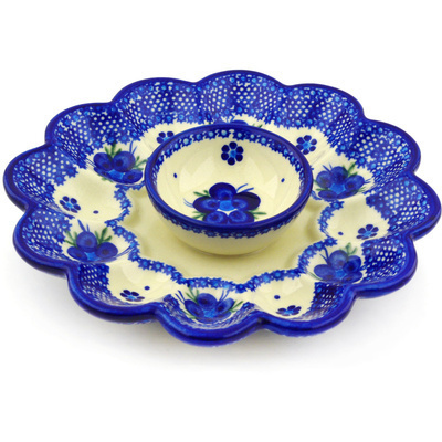 Polish Pottery Egg Plate 9&quot; Bleu-belle Fleur