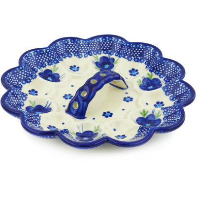 Polish Pottery Egg Plate 9&quot; Bleu-belle Fleur