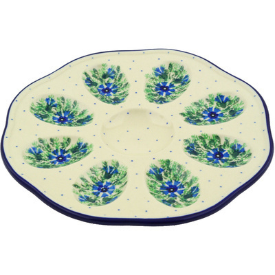Polish Pottery Egg Plate 9&quot; Blue Bell Wreath