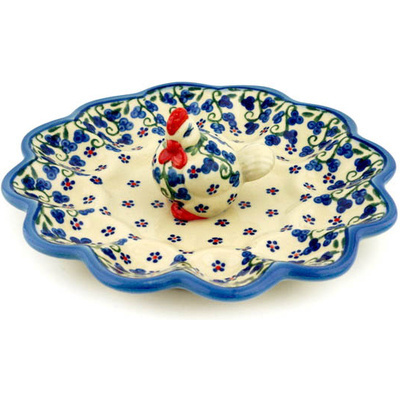 Polish Pottery Egg Plate 9&quot; Blue Berry Bliss