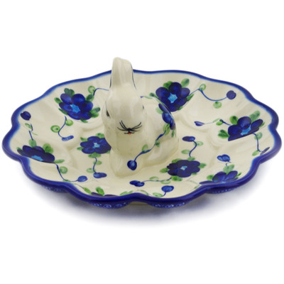 Polish Pottery Egg Plate 9&quot; Blue Poppies