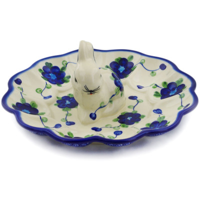 Polish Pottery Egg Plate 9" Blue Poppies