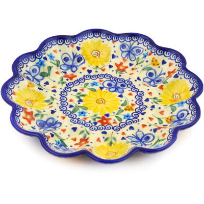 Polish Pottery Egg Plate 9&quot; Butterfly Sunshine UNIKAT