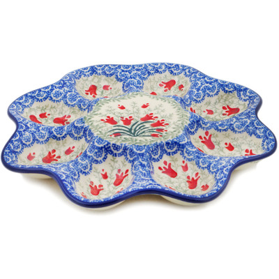 Polish Pottery Egg Plate 9&quot; Crimson Bells