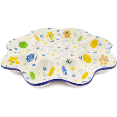 Polish Pottery Egg Plate 9&quot; Egg Hunt