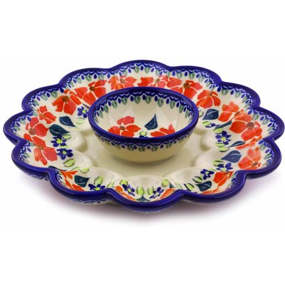 Polish Pottery Egg Plate 9" Grecian Fields