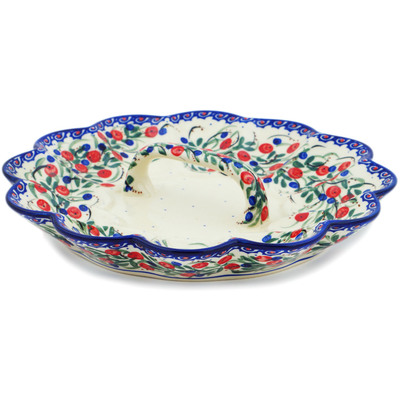 Polish Pottery Egg Plate 9&quot; Patriotic Blooms UNIKAT