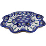 Polish Pottery Egg Plate 9&quot; Peacock Leaves