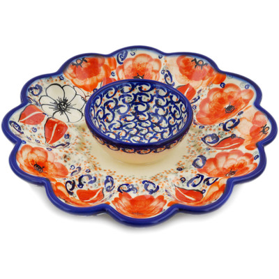 Polish Pottery Egg Plate 9&quot; Poppy Passion