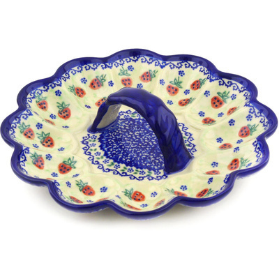 Polish Pottery Egg Plate 9&quot; Strawberries And Cream UNIKAT