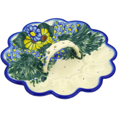 Polish Pottery Egg Plate 9&quot; Wildflower Meadow