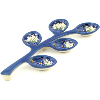 Polish Pottery Egg Server 14&quot; Blue Garden UNIKAT