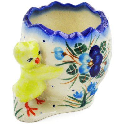 Polish Pottery Egg Shaped Jar 4&quot; Blue Pansy
