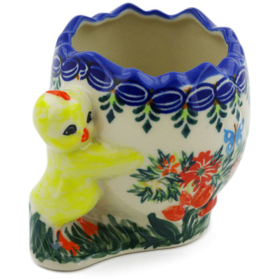 Polish Pottery Egg Shaped Jar 4&quot; Ring Of Flowers UNIKAT