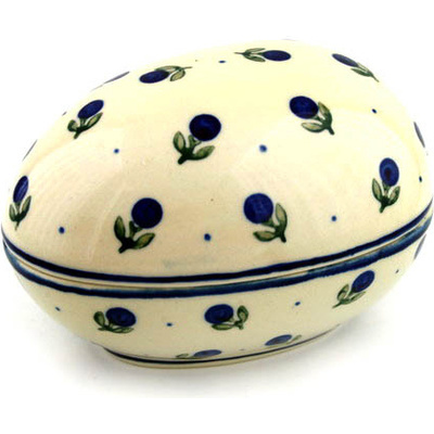Polish Pottery Egg Shaped Jar 5&quot; Blue Buds