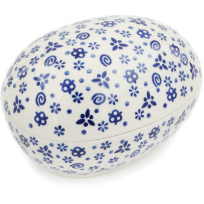Polish Pottery Egg Shaped Jar 5&quot; Blue Confetti