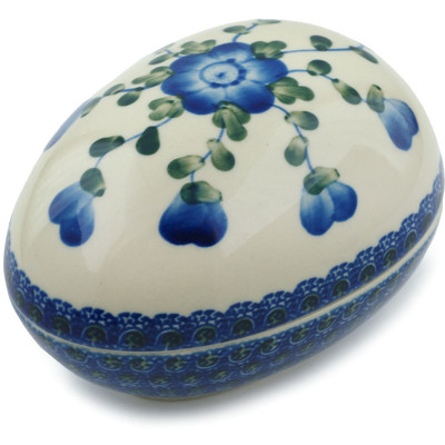 Polish Pottery Egg Shaped Jar 5&quot; Blue Poppies