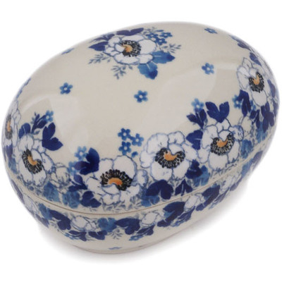Polish Pottery Egg Shaped Jar 5&quot; Blue Spring