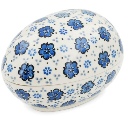 Polish Pottery Egg Shaped Jar 5&quot; Flowing Blues