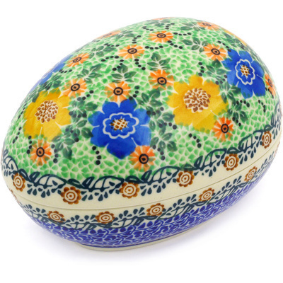 Polish Pottery Egg Shaped Jar 5&quot; Garden Symphony UNIKAT