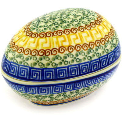 Polish Pottery Egg Shaped Jar 5&quot; Grecian Sea