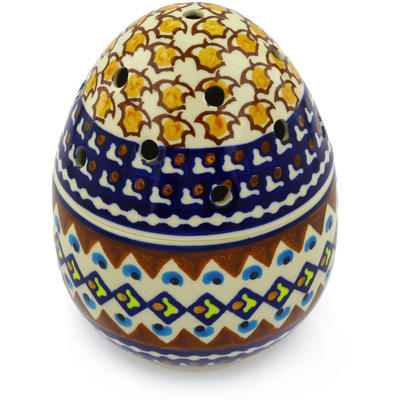 Polish Pottery Egg Shaped Jar 6&quot; Golden Leaves UNIKAT