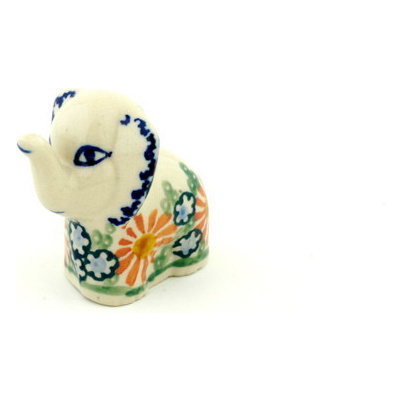 Polish Pottery Elephant Figurine 2"