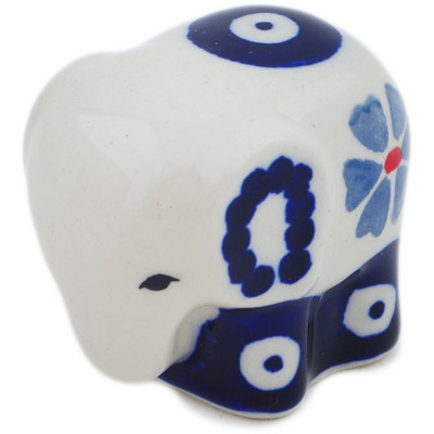 Polish Pottery Elephant Figurine 2&quot; Peacock Forget-me-not