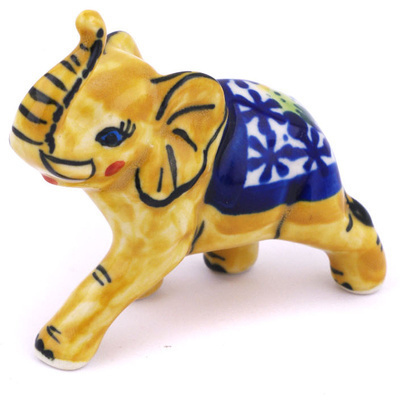 Polish Pottery Elephant Figurine 2&quot; UNIKAT