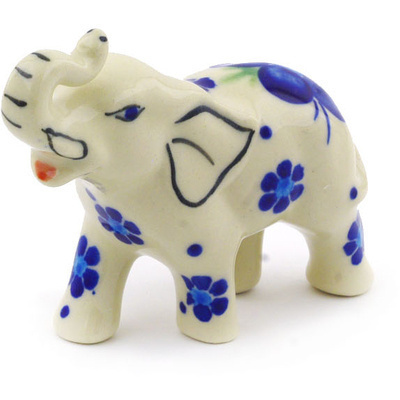 Polish Pottery Elephant Figurine 3&quot; Bleu-belle Fleur