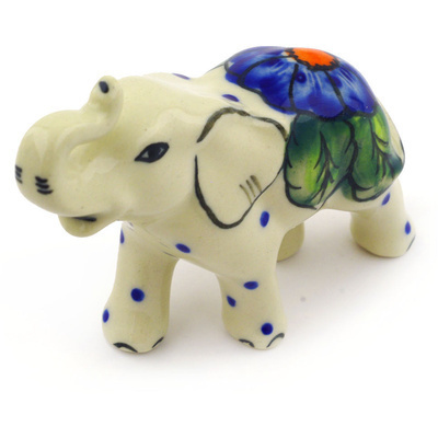 Polish Pottery Elephant Figurine 3&quot; Bold Blue Pansy