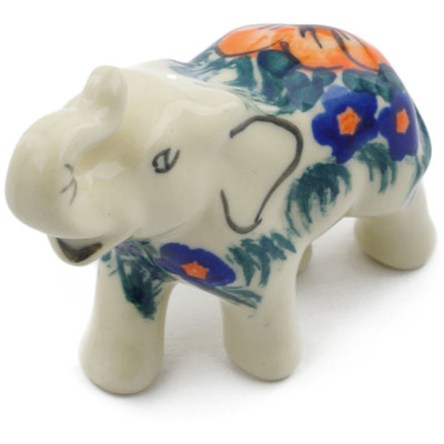 Polish Pottery Elephant Figurine 3&quot; Butterfly Splendor