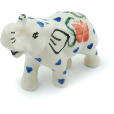 Polish Pottery Elephant Figurine 3&quot; Butterfly Tulips
